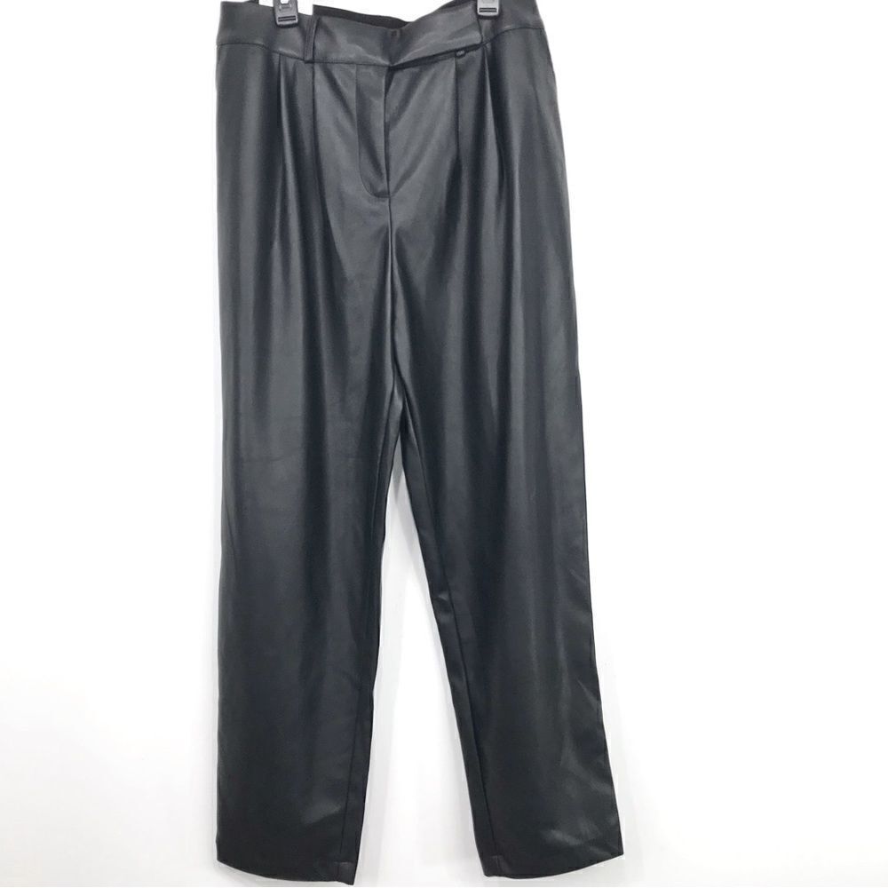 Ophelia Roe Black Faux Leather High Rise Straight Leg Statement Pants
